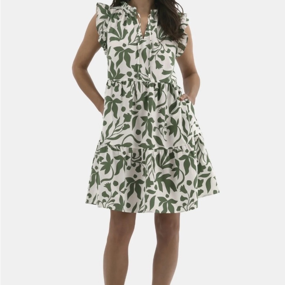 Green Leaf Print Sleeveless Dress